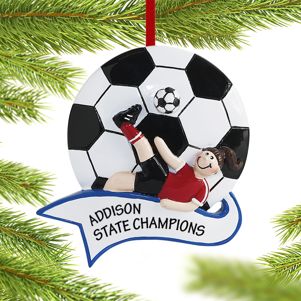 Noelyn personalized soccer player ornament female design