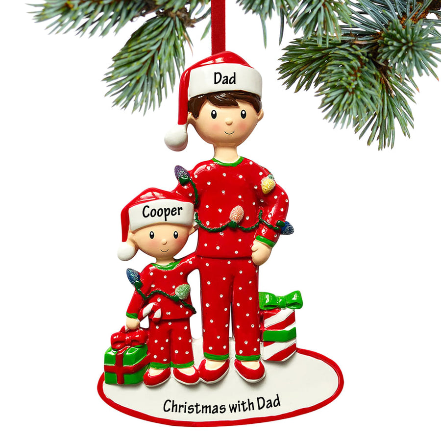 Noelyn single dad with one, two or three children ornament front view, Dad with One Child