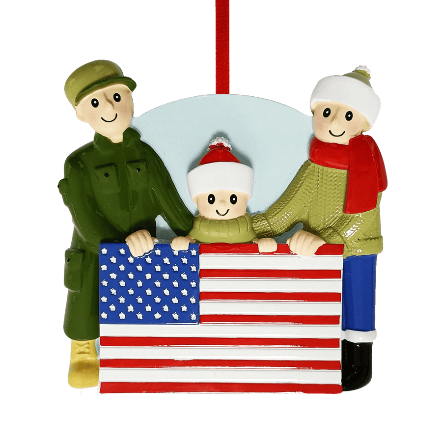 Noelyn military family with american flag ornament front view