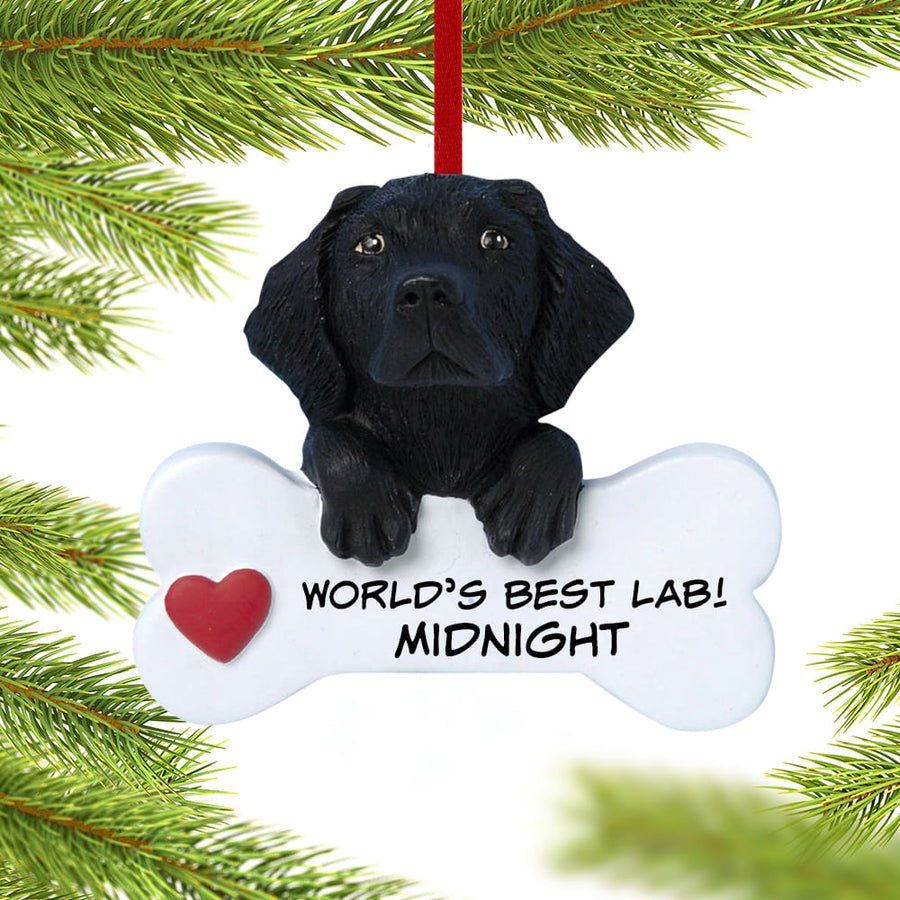 Noelyn black labrador retriever ornament front view