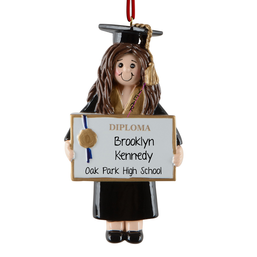 Noelyn graduation diploma girl ornament front view